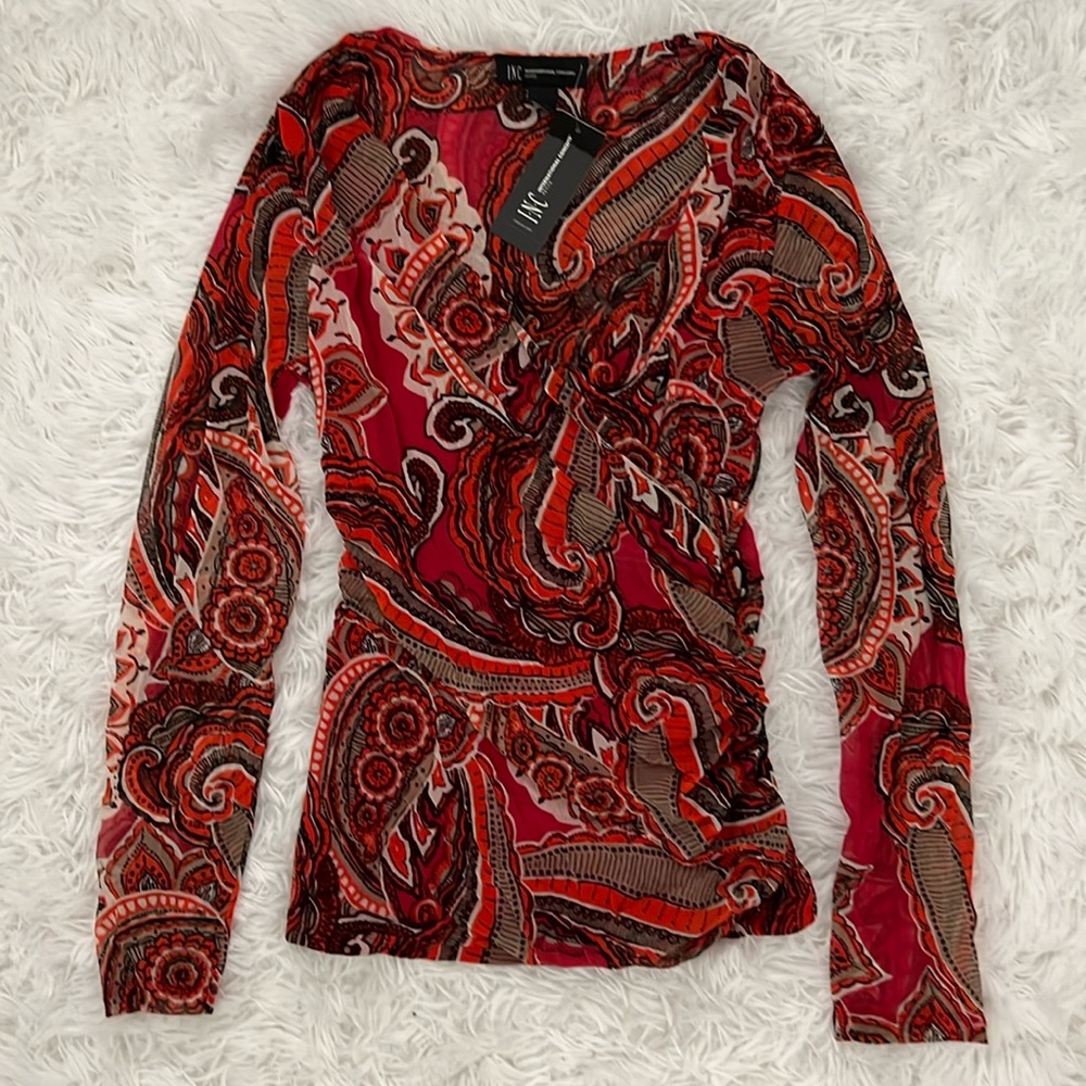 INC International Concepts Red Fitted Ruched Blouse